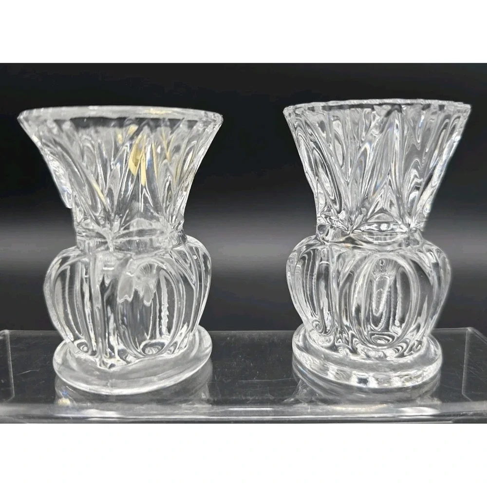 Set Of 2‎ VINTAGE PRESSED GLASS CLEAR DIAMOND CUT TOOTHPICK HOLDERS